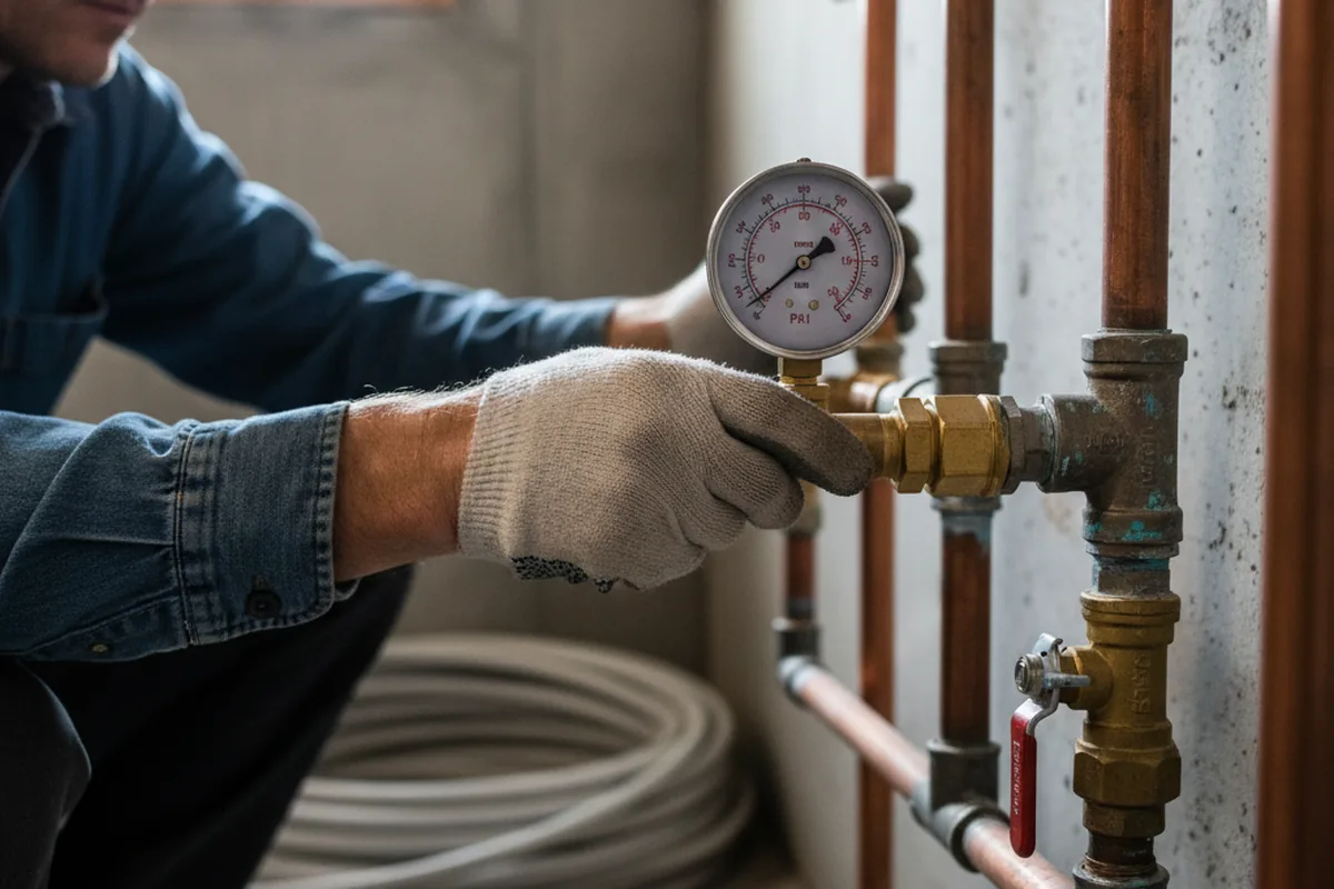 Pressure testing a repaired line during Water Line Repair in Falls Village